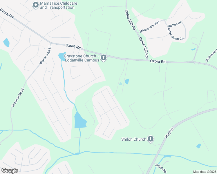 map of restaurants, bars, coffee shops, grocery stores, and more near 3638 Spring Place Court in Loganville