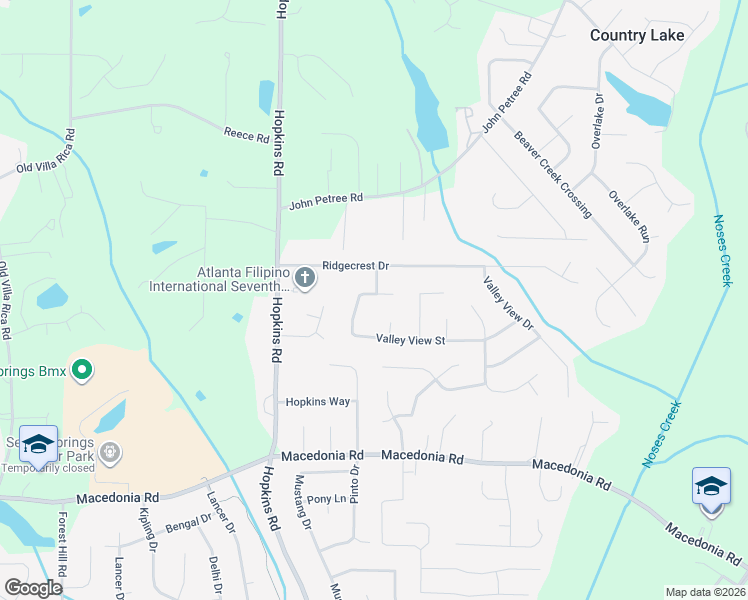 map of restaurants, bars, coffee shops, grocery stores, and more near 3232 Valley View Street in Powder Springs