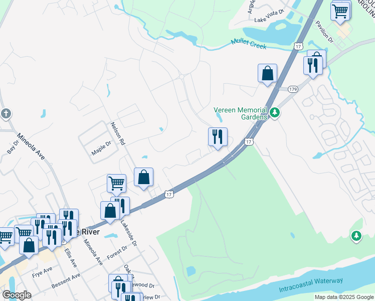 map of restaurants, bars, coffee shops, grocery stores, and more near 126 Scotch Broom Drive in Little River
