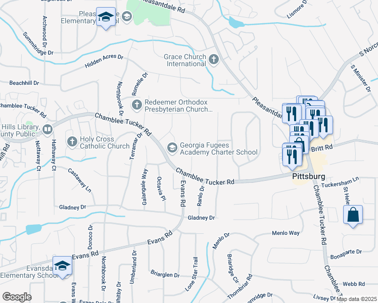 map of restaurants, bars, coffee shops, grocery stores, and more near 3171 Blairhill Court in Atlanta