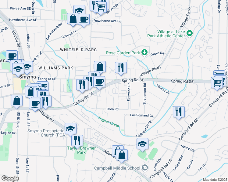 map of restaurants, bars, coffee shops, grocery stores, and more near 2939 Lexington Trace Drive in Smyrna
