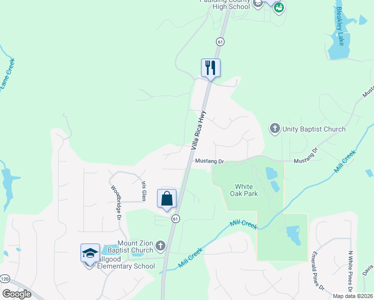 map of restaurants, bars, coffee shops, grocery stores, and more near 2052 Villa Rica Highway in Dallas