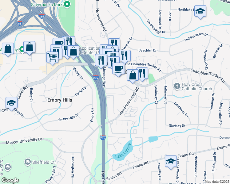 map of restaurants, bars, coffee shops, grocery stores, and more near 1000 Montage Way in Atlanta
