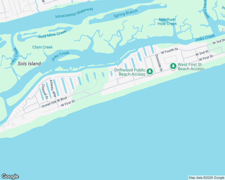 map of restaurants, bars, coffee shops, grocery stores, and more near 295 West 1st Street in Ocean Isle Beach