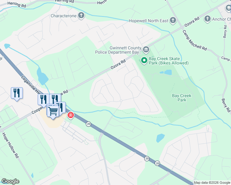 map of restaurants, bars, coffee shops, grocery stores, and more near 2715 Oak Grove Road Southwest in Loganville
