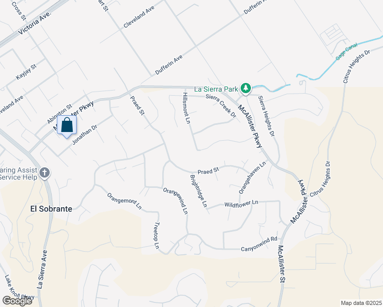map of restaurants, bars, coffee shops, grocery stores, and more near 1931 Praed Street in Riverside