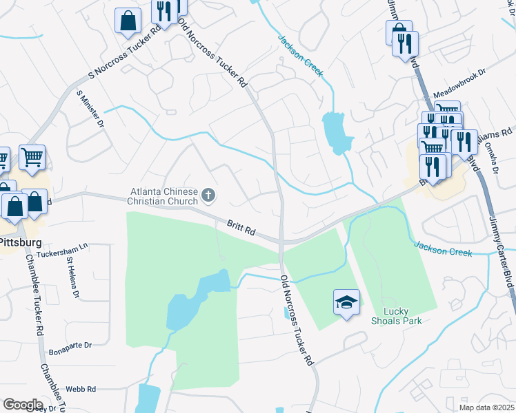 map of restaurants, bars, coffee shops, grocery stores, and more near 900 Coach House Drive in Tucker