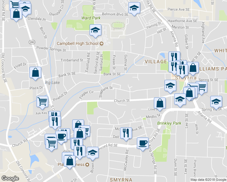 map of restaurants, bars, coffee shops, grocery stores, and more near 503 Madison Court in Smyrna
