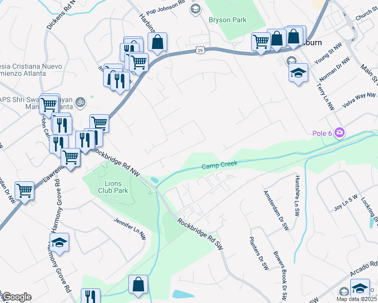 map of restaurants, bars, coffee shops, grocery stores, and more near 5145 Cobblestone Way Northwest in Lilburn