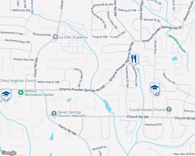 map of restaurants, bars, coffee shops, grocery stores, and more near 2974 Courtland Oaks Trail Southwest in Marietta