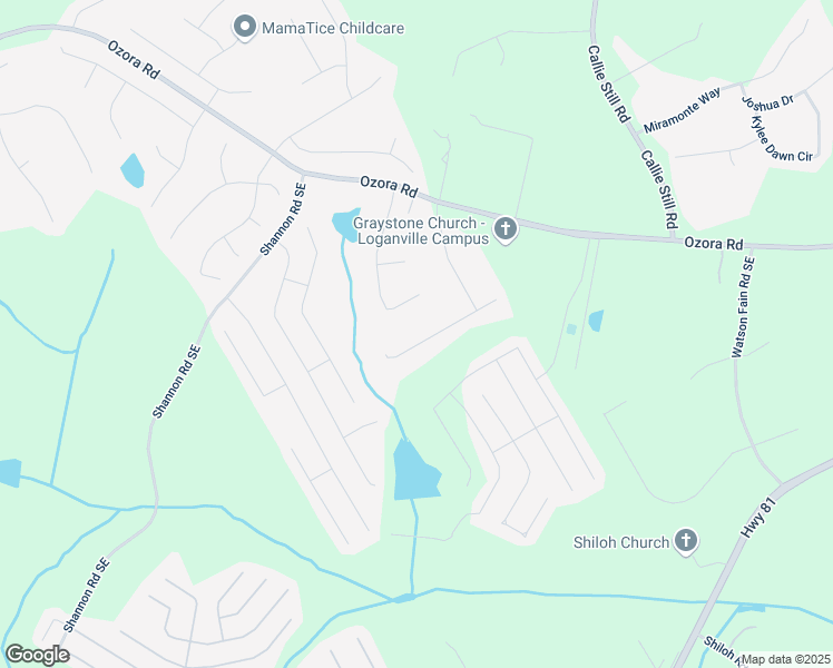map of restaurants, bars, coffee shops, grocery stores, and more near 1390 Princeton View Court in Loganville