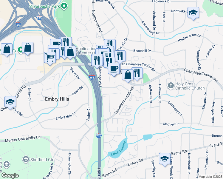 map of restaurants, bars, coffee shops, grocery stores, and more near in DeKalb County