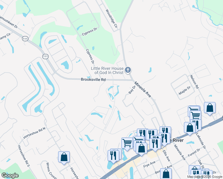map of restaurants, bars, coffee shops, grocery stores, and more near 1515 Highway 90 East in Little River