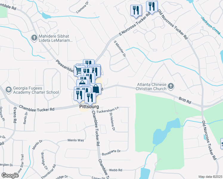 map of restaurants, bars, coffee shops, grocery stores, and more near 4180 Jeri Lynn Court in Tucker