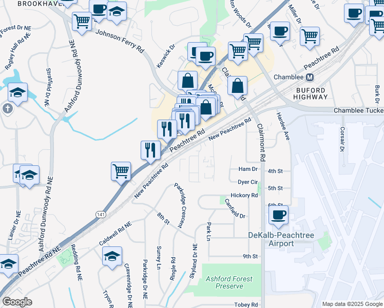 map of restaurants, bars, coffee shops, grocery stores, and more near 1749 Samantha Bend in Chamblee