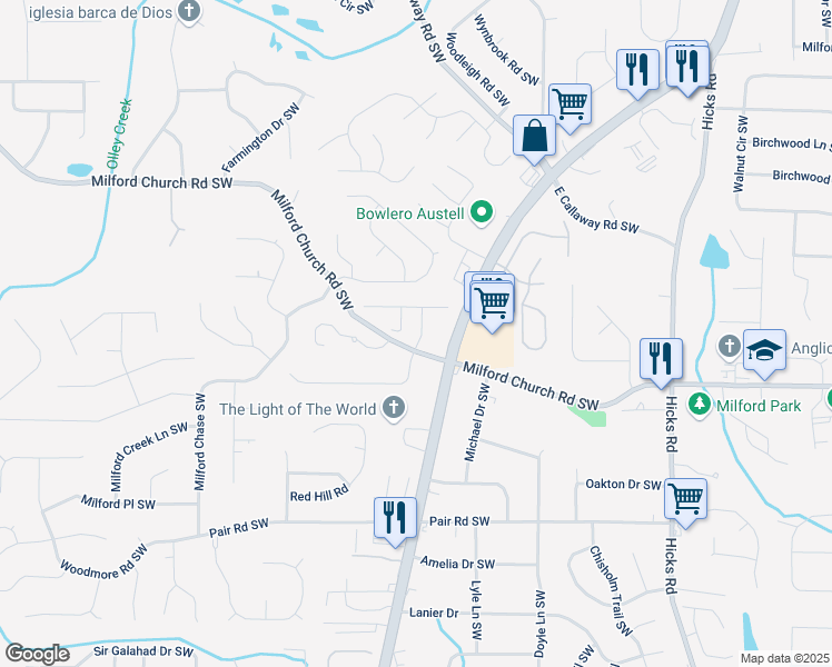 map of restaurants, bars, coffee shops, grocery stores, and more near 2978 Edgemont Lane in Marietta