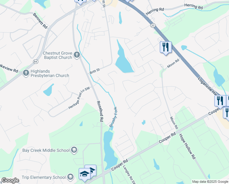 map of restaurants, bars, coffee shops, grocery stores, and more near 2399 Arlington Walk Lane in Grayson