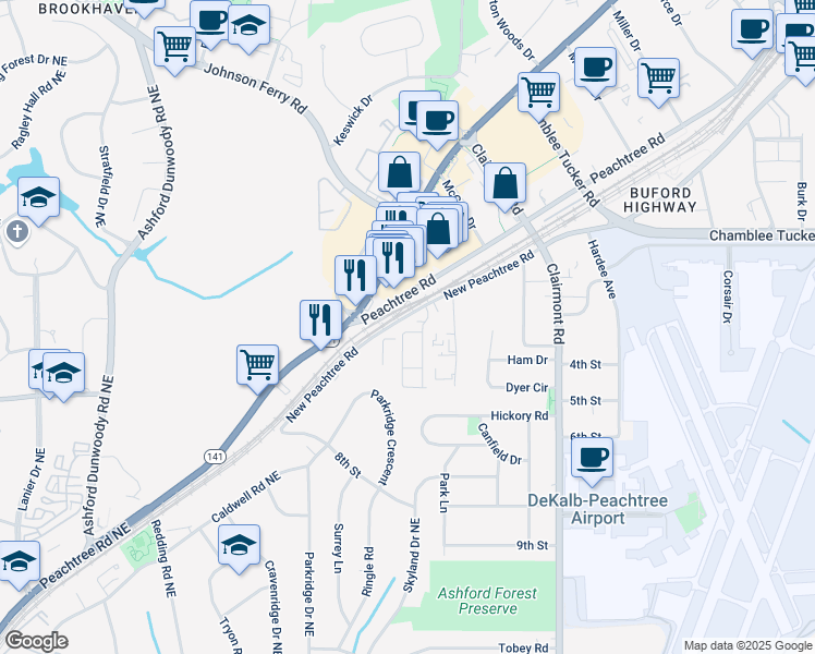 map of restaurants, bars, coffee shops, grocery stores, and more near 1749 Samantha Bend in Chamblee