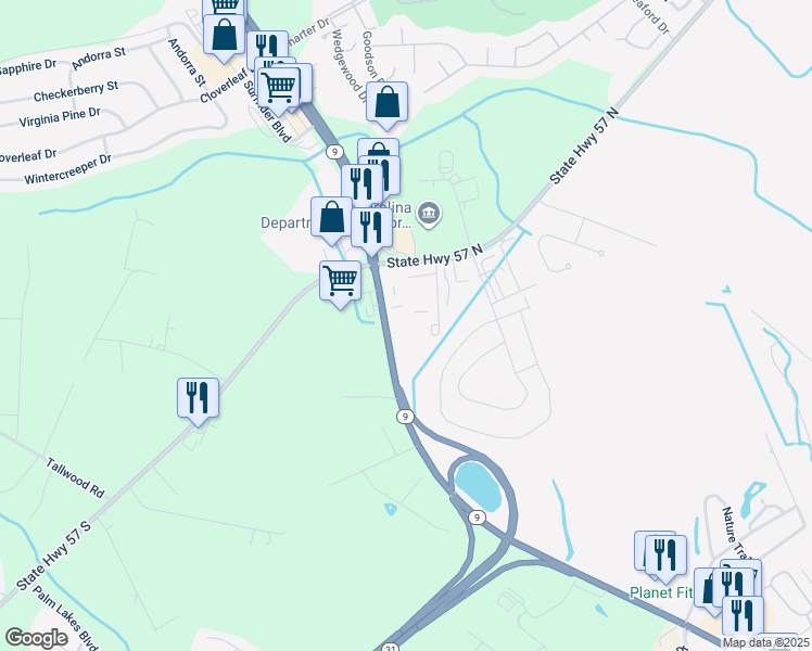 map of restaurants, bars, coffee shops, grocery stores, and more near 2491 Highway 9 East in Little River