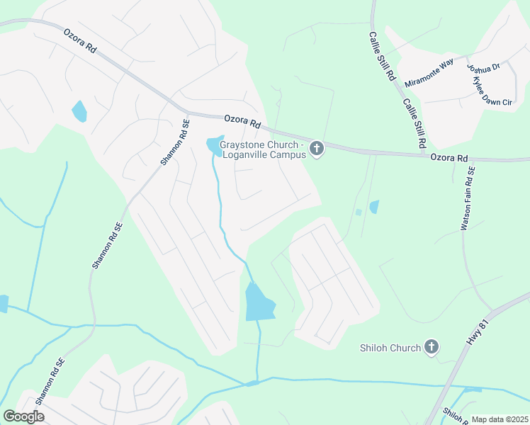 map of restaurants, bars, coffee shops, grocery stores, and more near 1400 Princeton View Court in Loganville