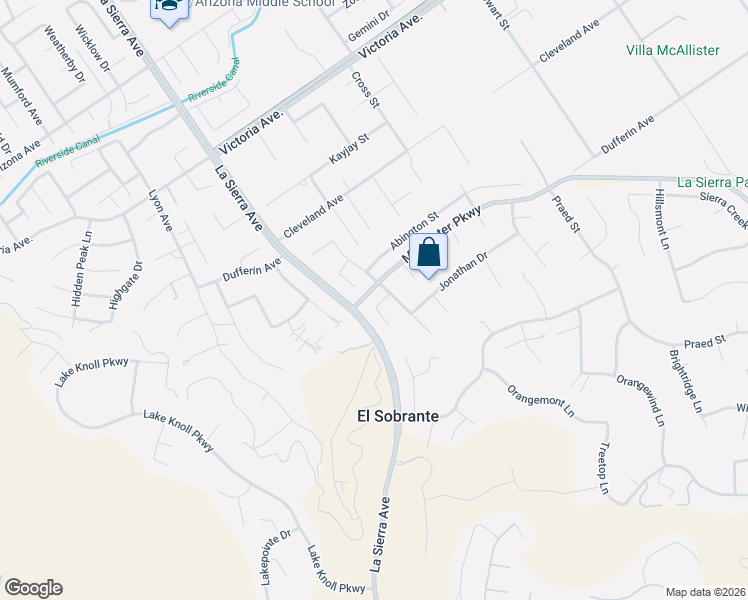 map of restaurants, bars, coffee shops, grocery stores, and more near 16460 Ory Circle in Riverside