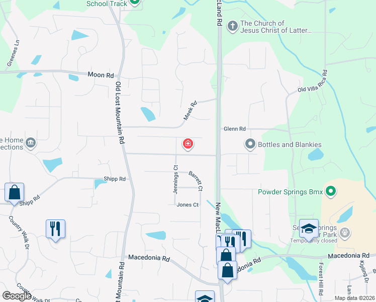 map of restaurants, bars, coffee shops, grocery stores, and more near 4232 Steading Road in Powder Springs