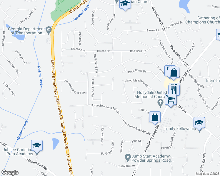 map of restaurants, bars, coffee shops, grocery stores, and more near 2968 Forelock Place in Marietta