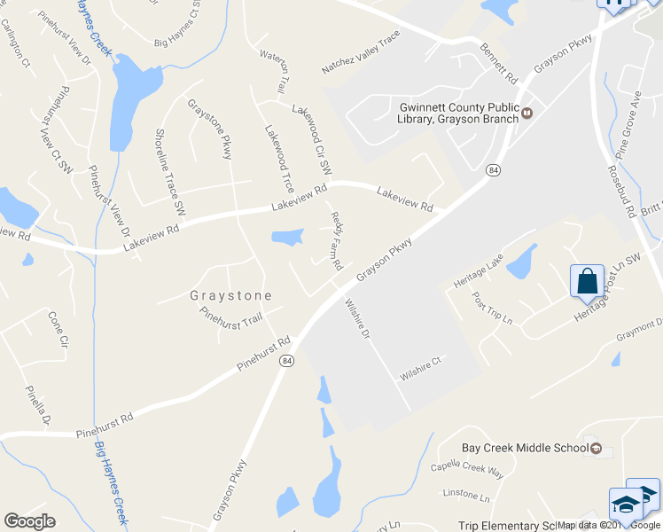map of restaurants, bars, coffee shops, grocery stores, and more near 2269 Reddy Farm Lane in Grayson