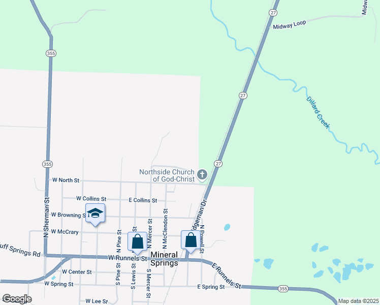 map of restaurants, bars, coffee shops, grocery stores, and more near 224 North Loop in Mineral Springs