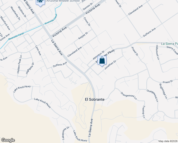 map of restaurants, bars, coffee shops, grocery stores, and more near 16460 Ory Circle in Riverside