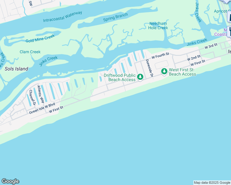 map of restaurants, bars, coffee shops, grocery stores, and more near 259 W 1st St in Ocean Isle Beach