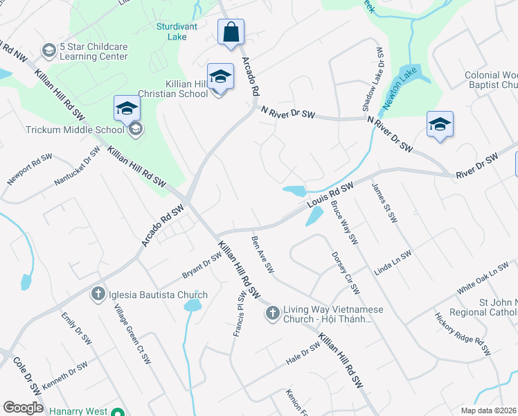 map of restaurants, bars, coffee shops, grocery stores, and more near 324 Nancy Court Southwest in Lilburn