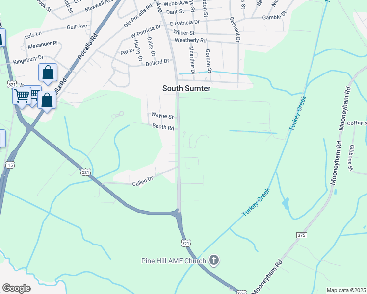 map of restaurants, bars, coffee shops, grocery stores, and more near 1300 Honeytree Drive in Sumter