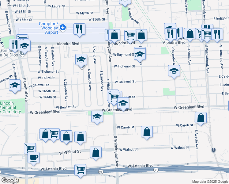 map of restaurants, bars, coffee shops, grocery stores, and more near 728 West Caldwell Street in Compton