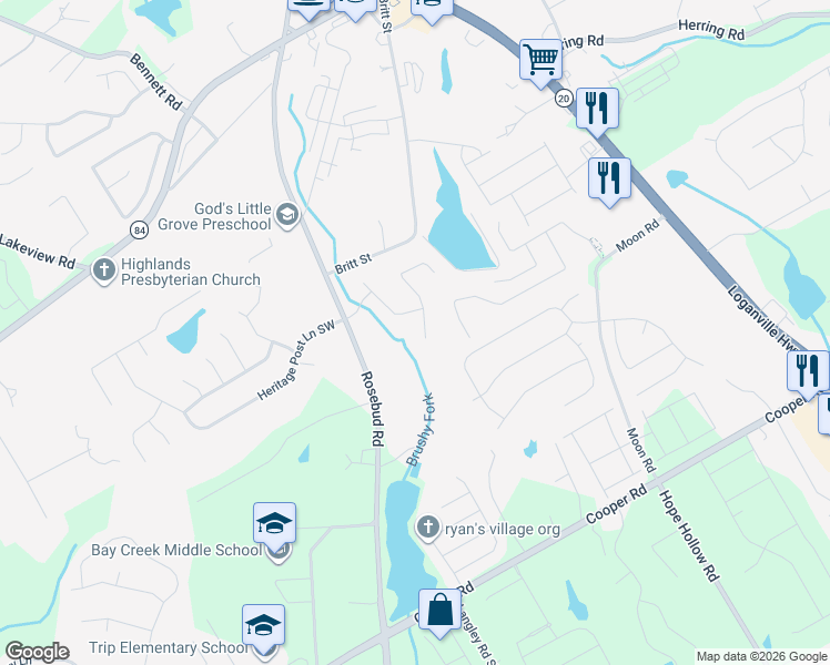 map of restaurants, bars, coffee shops, grocery stores, and more near 2369 Arlington Walk Lane in Grayson