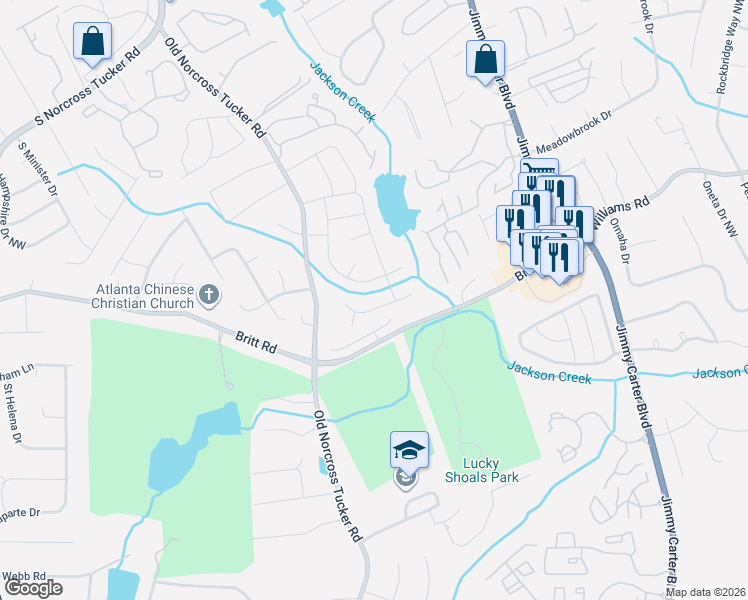 map of restaurants, bars, coffee shops, grocery stores, and more near 875 Arlington Drive in Tucker