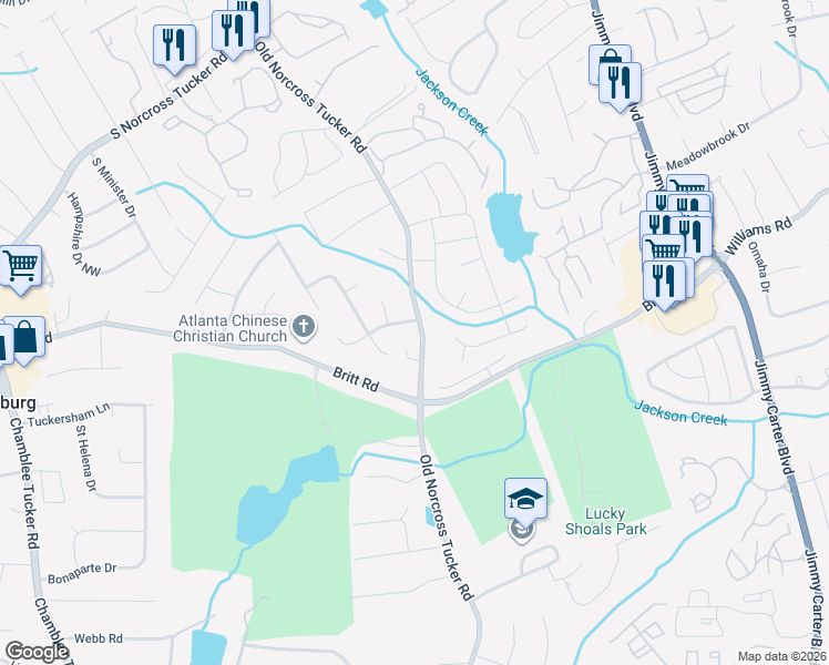 map of restaurants, bars, coffee shops, grocery stores, and more near 6508 Brynhurst Drive Northwest in Tucker