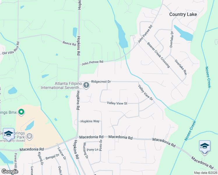 map of restaurants, bars, coffee shops, grocery stores, and more near 2961 Ridge Road in Powder Springs