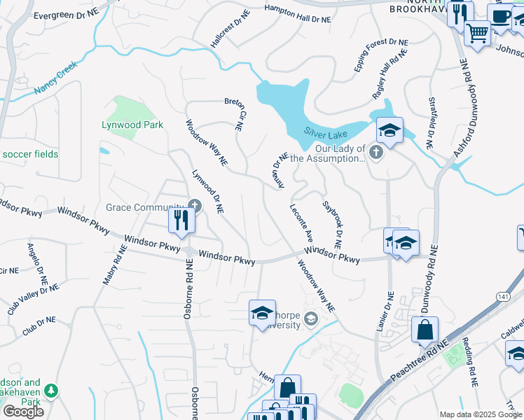 map of restaurants, bars, coffee shops, grocery stores, and more near 3204 Woodrow Way Northeast in Atlanta