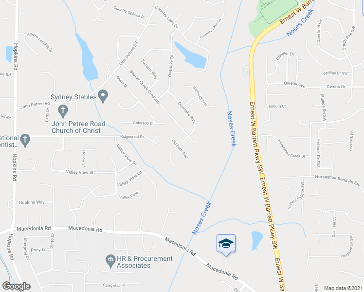 map of restaurants, bars, coffee shops, grocery stores, and more near 2857 Overlake Run in Powder Springs