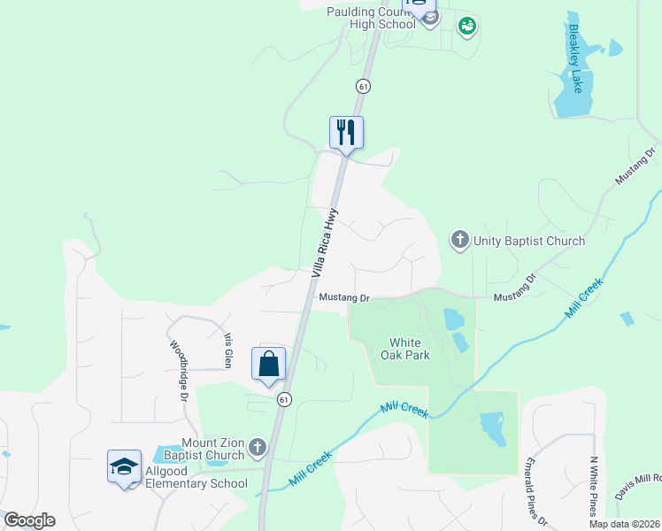 map of restaurants, bars, coffee shops, grocery stores, and more near 1957 Villa Rica Highway in Dallas
