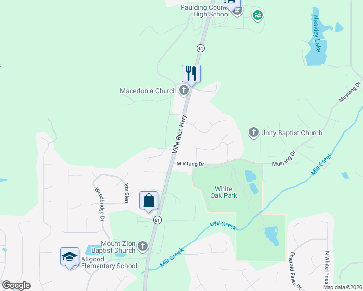 map of restaurants, bars, coffee shops, grocery stores, and more near 1957 Villa Rica Highway in Dallas