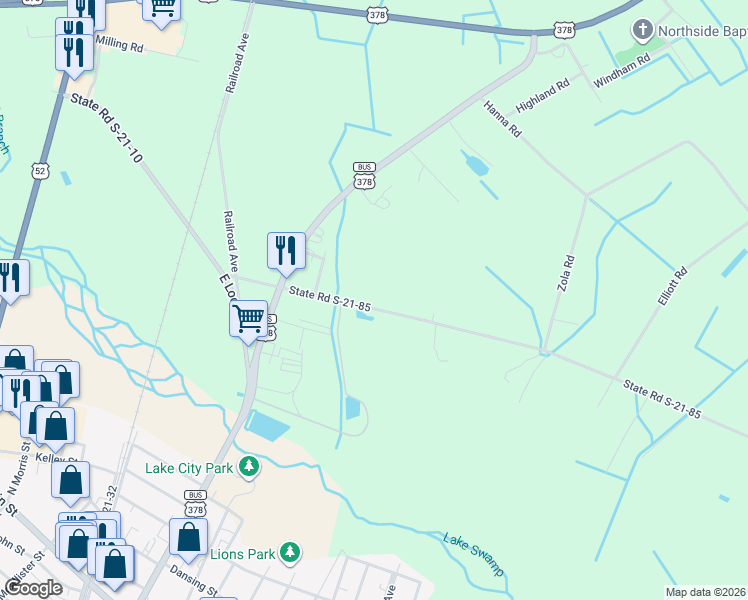 map of restaurants, bars, coffee shops, grocery stores, and more near 251 State Road S-21-85 in Lake City