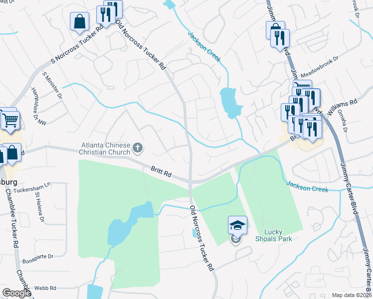 map of restaurants, bars, coffee shops, grocery stores, and more near 6508 Brynhurst Drive Northwest in Tucker