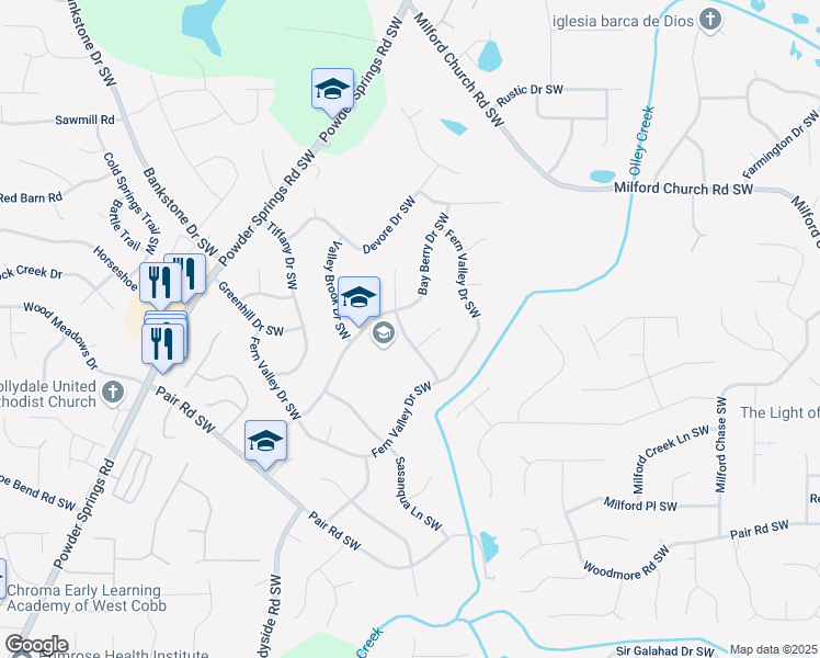 map of restaurants, bars, coffee shops, grocery stores, and more near 2851 Bay Berry Drive Southwest in Marietta