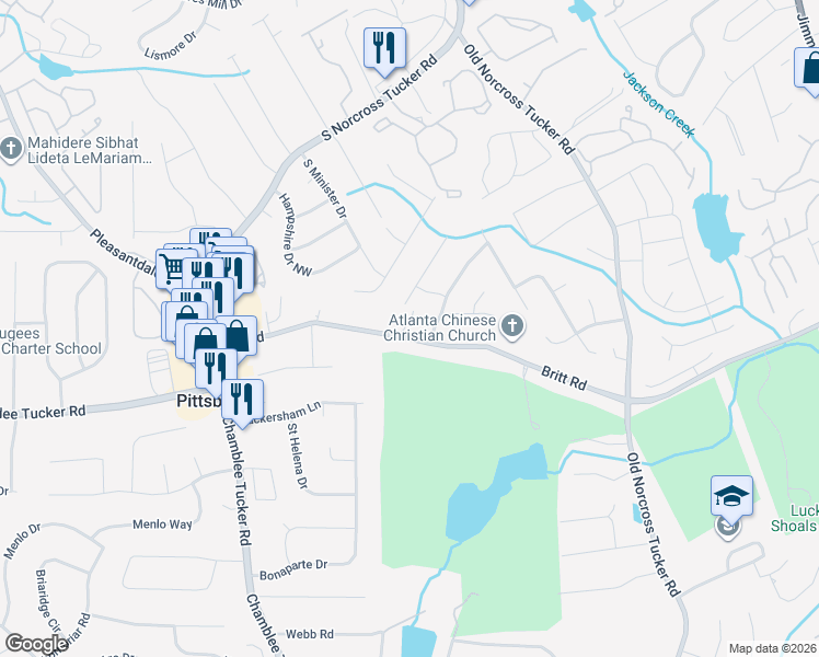 map of restaurants, bars, coffee shops, grocery stores, and more near 4316 Britt Road in Tucker