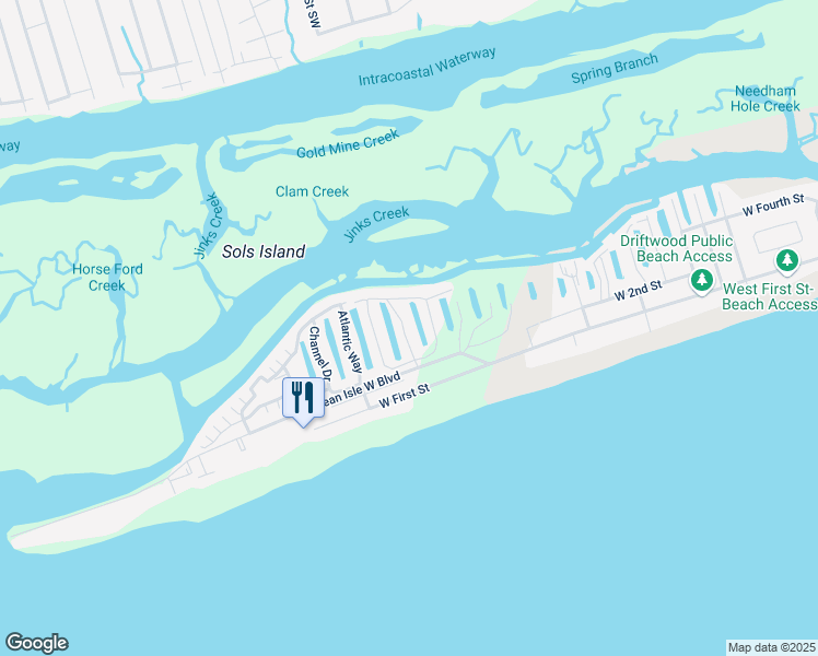 map of restaurants, bars, coffee shops, grocery stores, and more near 10 Via Dolorosa Drive in Ocean Isle Beach