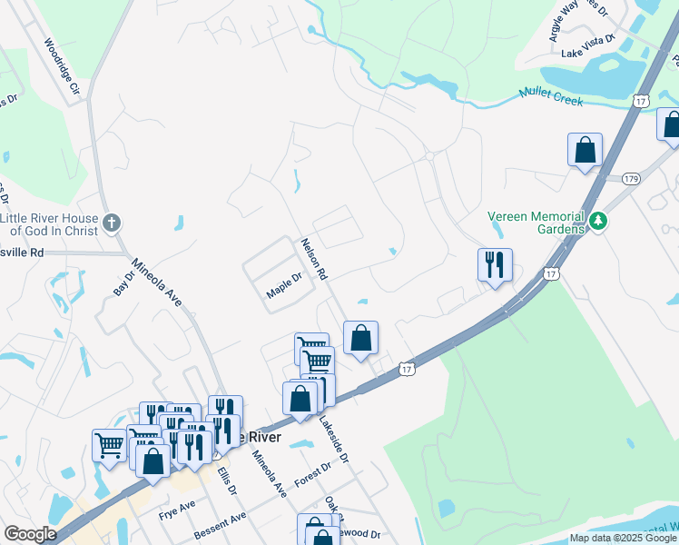 map of restaurants, bars, coffee shops, grocery stores, and more near 2030 East Twisted Oaks Circle in Little River