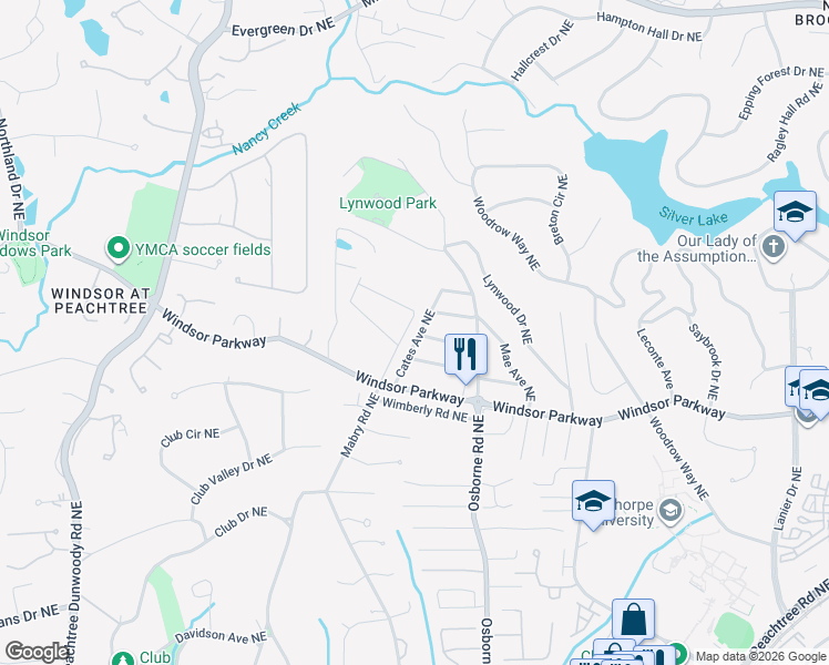 map of restaurants, bars, coffee shops, grocery stores, and more near 1097 Antioch Drive Northeast in Atlanta