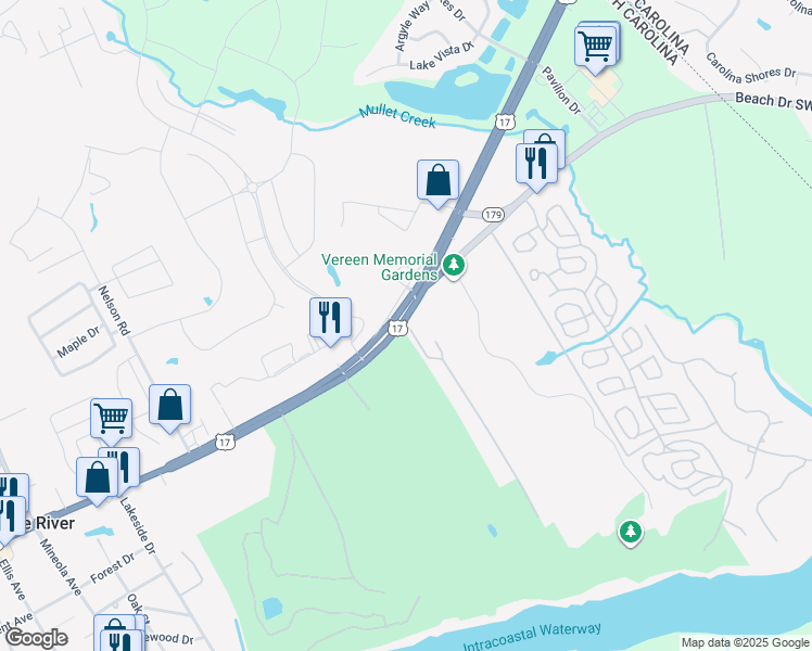 map of restaurants, bars, coffee shops, grocery stores, and more near 4303 Live Oak Drive in Little River